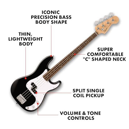 Fender Squier Debut Serisi Precision Bass Gitaryasi, Boshlang‘ich Gitaryasi, 2 Yillik Kafolatli, Bepul Darslarni O‘z Ichiga Olgan, Qora Mat Qoplamali - 2