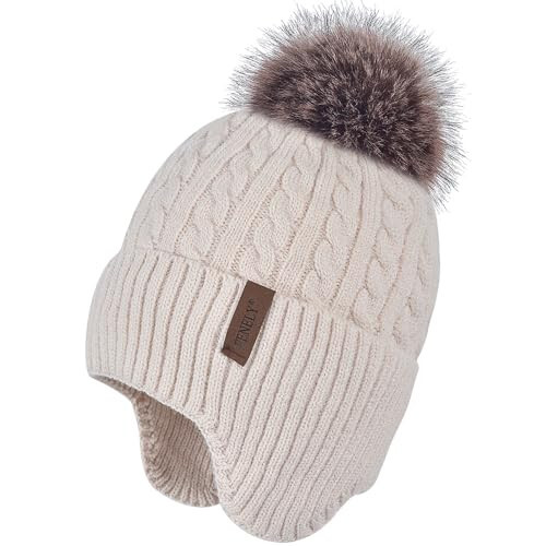 FENELY Women's Knitted Warm Beanie Winter Hat, CasModazoneere Inner Layer, Warm Chunky Snow Hat with Pompom - 1