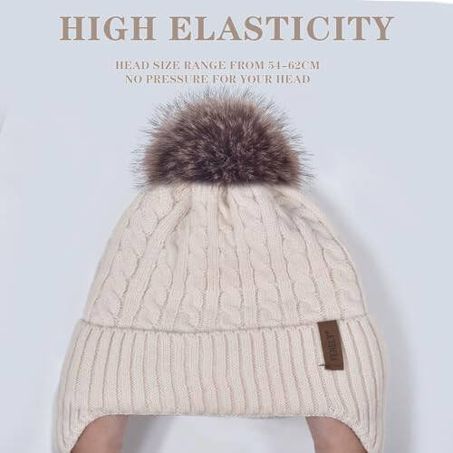 FENELY Women's Knitted Warm Beanie Winter Hat, CasModazoneere Inner Layer, Warm Chunky Snow Hat with Pompom - 2