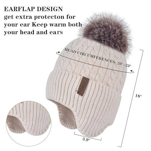 FENELY Women's Knitted Warm Beanie Winter Hat, CasModazoneere Inner Layer, Warm Chunky Snow Hat with Pompom - 4