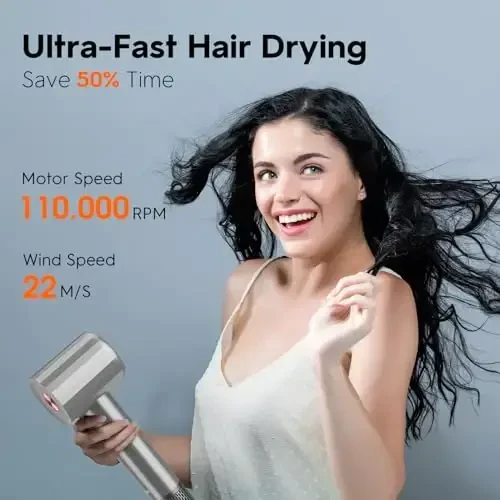 Fentgo Ionic Hair Dryer, Professional High Speed Blow Dryer with Brushless Motor for Fast Drying, Low Noise, Lightweight, Thermo-Control Bowdryer for Women Home (Grey) - 4