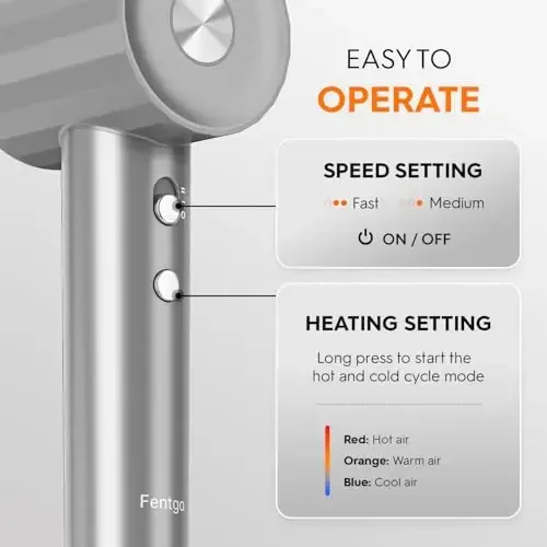 Fentgo Ionic Hair Dryer, Professional High Speed Blow Dryer with Brushless Motor for Fast Drying, Low Noise, Lightweight, Thermo-Control Bowdryer for Women Home (Grey) - 6