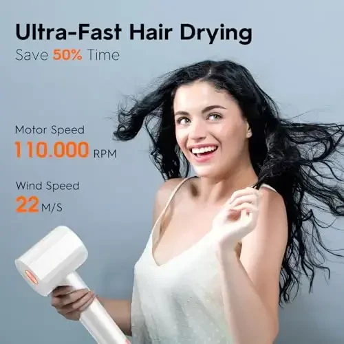 Fentgo Ionic Hair Dryer, Professional High Speed Blow Dryer with Brushless Motor for Fast Drying, Low Noise, Lightweight, Thermo-Control Bowdryer for Women Home (White) - 4