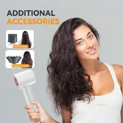 FENTGO Negative Ionic High Speed Hair Dryer, Professional Brushless Blow Dryer with Diffuser and Nozzle for Fast Drying, 2 Speeds & 4 Temps Thermo-Control, Lightweight & Quiet for Home & Travel - 5
