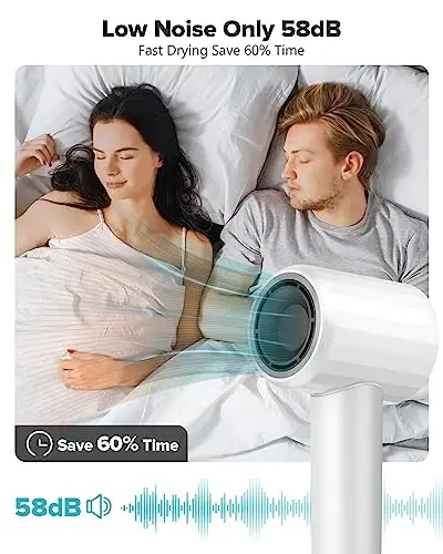 FENTGO Negative Ionic High Speed Hair Dryer, Professional Brushless Blow Dryer with Diffuser for Fast Drying, 2 Speeds & 4 Temps Thermo-Control, Lightweight & Quiet Hairdryer for Home & Travel - 4