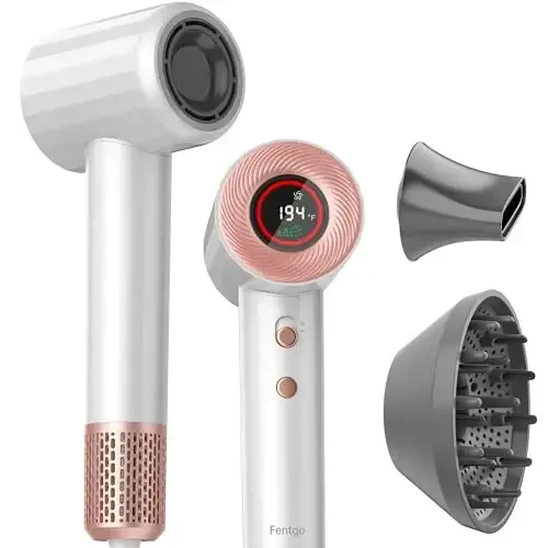 FENTGO Negative Ionic High Speed Soch Quritgich, Professional Cho'tkasiz Fen Diffuzor va Nozul bilan Tez Quritish uchun, 2 Tezlik & 4 Harorat Termo-Nazorat, Yengil va Uy va Sayohat uchun Jim - Fentgo