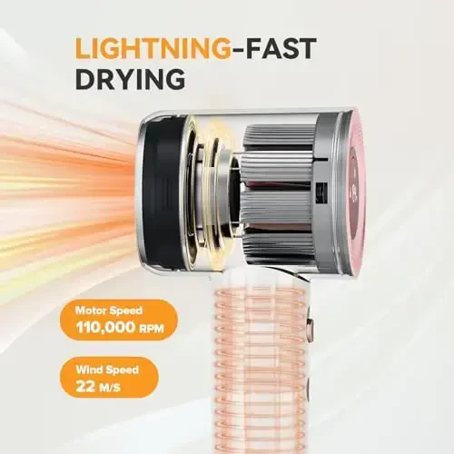 FENTGO Negative Ionic High Speed Soch Quritgich, Professional Cho'tkasiz Fen Diffuzor va Nozul bilan Tez Quritish uchun, 2 Tezlik & 4 Harorat Termo-Nazorat, Yengil va Uy va Sayohat uchun Jim - 4