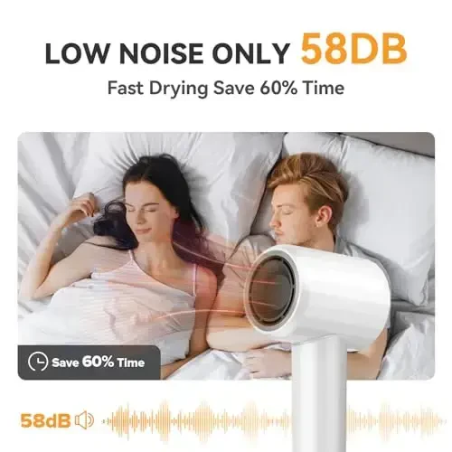 FENTGO Negative Ionic High Speed Soch Quritgich, Professional Cho'tkasiz Fen Diffuzor va Nozul bilan Tez Quritish uchun, 2 Tezlik & 4 Harorat Termo-Nazorat, Yengil va Uy va Sayohat uchun Jim - 6