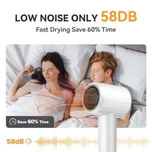 FENTGO Negative Ionic High Speed Soch Quritgich, Professional Cho'tkasiz Fen Diffuzor va Nozul bilan Tez Quritish uchun, 2 Tezlik & 4 Harorat Termo-Nazorat, Yengil va Uy va Sayohat uchun Jim - 6