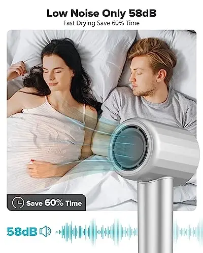 FENTGO Salbiy Ionli Yuqori Tezlikdagi Soch Quritgich, Professional Cho'tkasiz Soch Quritgich Diffuzer bilan Tez Quritish uchun, 2 Tezlik va 4 Harorat Termo-Nazorat, Yengil va Jim Soch Quritgich Uy va Sayohat uchun - 4