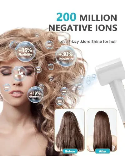 FENTGO Negative Ionic High Speed Hair Dryer, Professional Brushless Blow Dryer with Diffuser and Nozzle for Fast Drying, 2 Speeds & 4 Temps Thermo-Control, Lightweight & Quiet for Home & Travel - 5