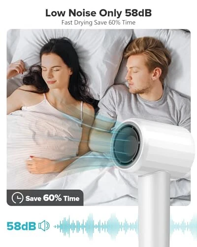 FENTGO Negative Ionic High Speed Hair Dryer, Professional Brushless Blow Dryer with Diffuser and Nozzle for Fast Drying, 2 Speeds & 4 Temps Thermo-Control, Lightweight & Quiet for Home & Travel - 6