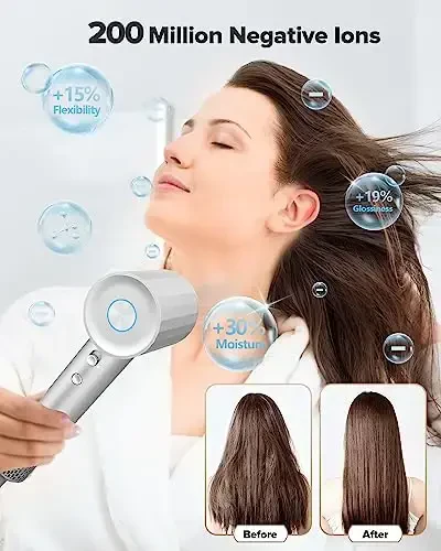 Fentgo Yuqori tezlikdagi ionli soch quritgich diffuzor bilan, Professional soch quritgich 110 000 RPMD tez qurish uchun, 1500W 4 harorat / 2 tezlik, Ayollar uchun termo-nazorat qilinadigan soch quritgich (Tarvuz pushti) - 3