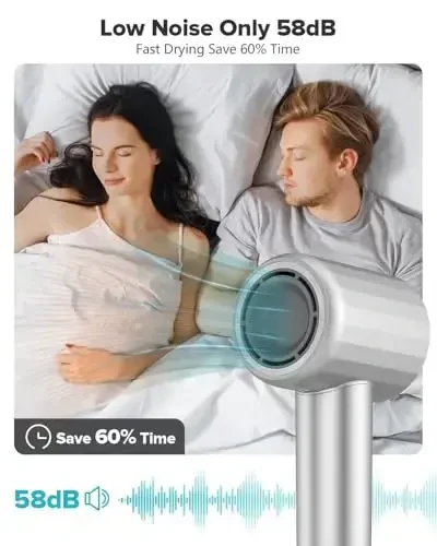 Fentgo yuqori tezlikdagi ionli soch quritgich, Professional Blow Dryers 110,000 RPM cho'tkasiz vosita tezkor quritish uchun, 1500W 4Temps / 2 tezlik, termo boshqariladigan soch quritgich ayollar uchun uy sayohati (kulrang) - 3