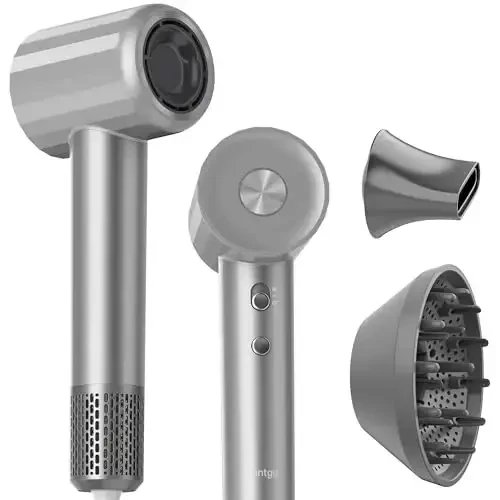 Fentgo yuqori tezlikdagi ionli soch quritgich, Professional Blow Dryers 110,000 RPM cho'tkasiz vosita tezkor quritish uchun, 1500W 4Temps / 2 tezlik, termo boshqariladigan soch quritgich ayollar uchun uy sayohati (kulrang) - 6