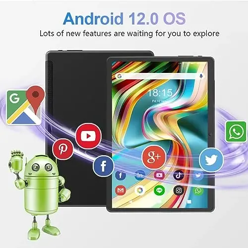 FEONAL plansheti 10.1 dyuymli Android plansheti 2025-yilgi soʻnggi yangilanish, sakkiz yadroli protsessor, 64 GB xotira, ikkita 13MP+5MP kamera, WiFi, Bluetooth, GPS, 512 GB kengaytma qoʻllab-quvvatlashi, IPS Full HD displey (qora) - 4