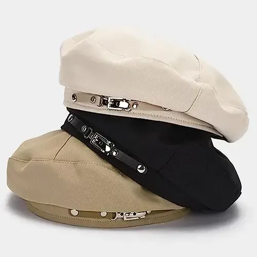 FEOYA Аёллар учун француз берети пахтадан тикилган, ҳар мавсум учун мос келадиган бир рангли трикотаж шляпа. - 6