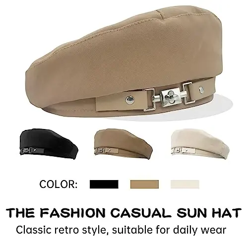 FEOYA Ayollar Fransuz Beret Shlyapasi Paxta Qattiq Rangli Beanie Shlyapa Hamma Fasl Uchun - 3
