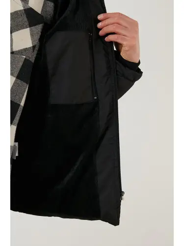 Fermuar yopish Slim Fit Kapüşonli Tik Yoqali Erkaklar Mont 5717101-Qora - 4