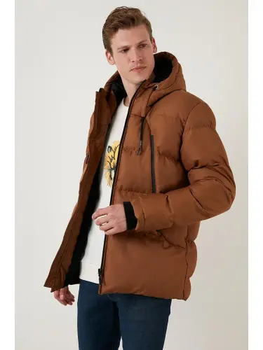 Fermuar yopish Slim Fit Kapüşonli Tik Yoqali Mont 5717101-Jigarrang - LC WAIKIKI (1)