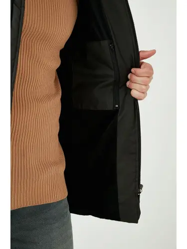Fermuar yopish Slim Fit kaputli tik yoqali erkaklar kurtkasi 5717101-Haki - 7