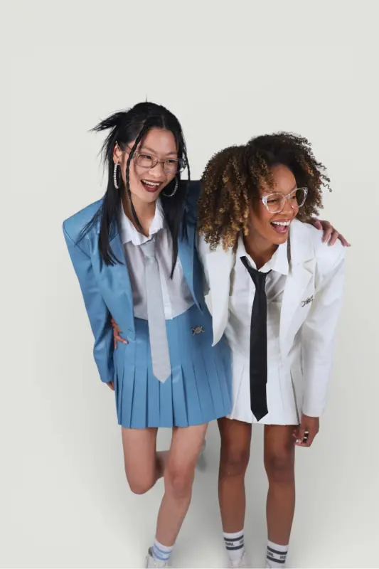 Fermuar yopishli plili mini kollej teri yubka ko'k - 7