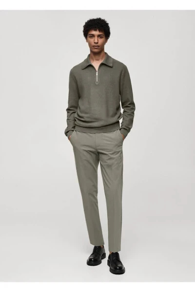 Fermuarlı Balıkçı Yaka Kalıplı Kazak-Zeytin Yeşili - MANGO MAN (1)