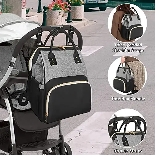 Femuar Diaper Bag Backpack Multifunction Maternity Nappy Baby Bag for Girls & Boys Large Capacity Travel Diaper Bags Black Gray - 6