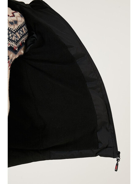 Siyah Fermuarlı Cepli Kapüşonlu Şişme Erkek Çocuk Mont 6492324-Siyah - 5