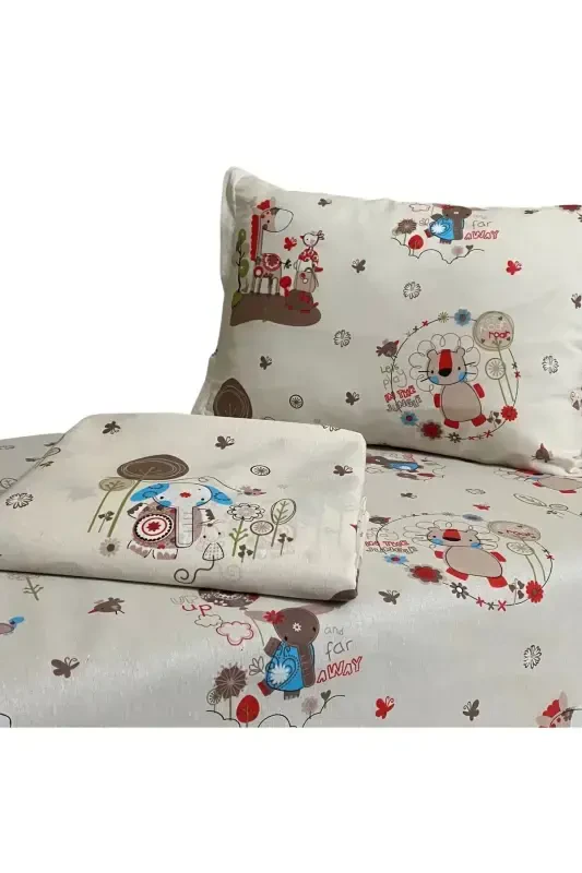 Fermuarlı chaqaloq o'rin-ko'rpasi to'plami - Krem fon tirik mavjudotlar - Y YAĞIZ HOME COLLECTION