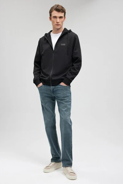 Black Kapüşonlu Fermuarlı Siyah Sweatshirt 0s10134 - Mavi (1)