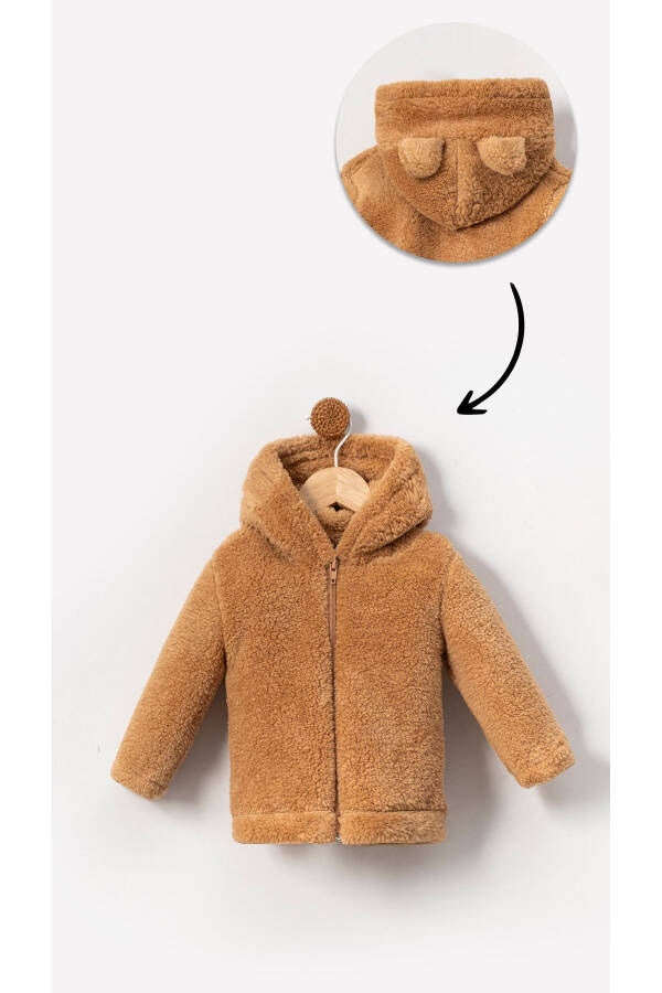 Fermuarlı, kaputli, chaqaloq plyush Welsoft qishki ko'ylagi - jigarrang - 2