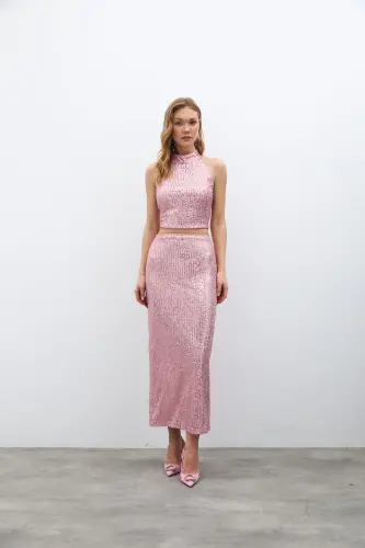 Fermuarlı Karolin Midi Etek - Pudra-PUDRA - SATEEN (1)