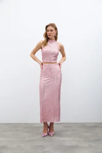 Fermuarlı Karolin Midi Etek - Pudra - PUDRA - 3