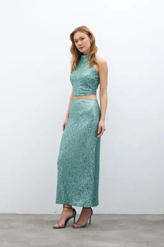 Fermuarli Karolin Midi Yubka - Mint-MINT - 3