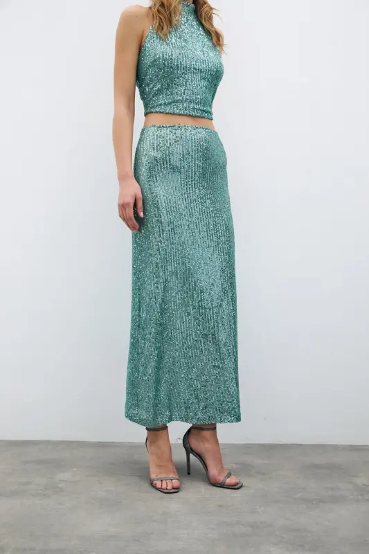 Fermuarli Karolin Midi Yubka - Mint-MINT - 5