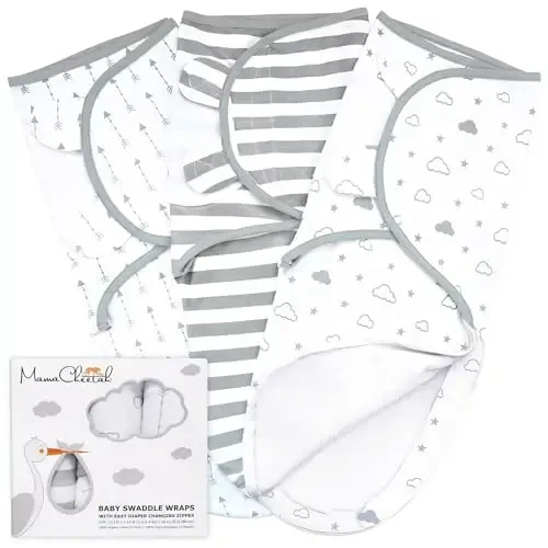 Mama Cheetah Baby Swaddle Blanket with Zipper, Newborn Swaddle Sack, Baby Swaddles Sleep Sack 4-7 lbs, Baby Swaddle Wrap for Baby Boy & Baby Girl, 3-Pack 