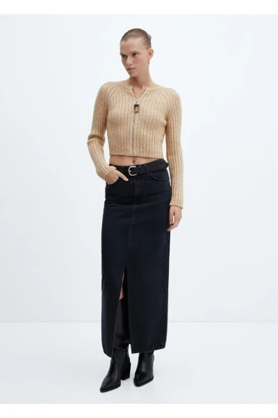 Fermuarli Rib chiziqli kapşonlu sviter - MANGO (1)