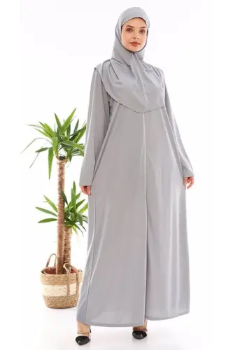 Fermuarlı Tek Parça Namaz Elbisesi Gri-Gri - MEDIPEK (1)
