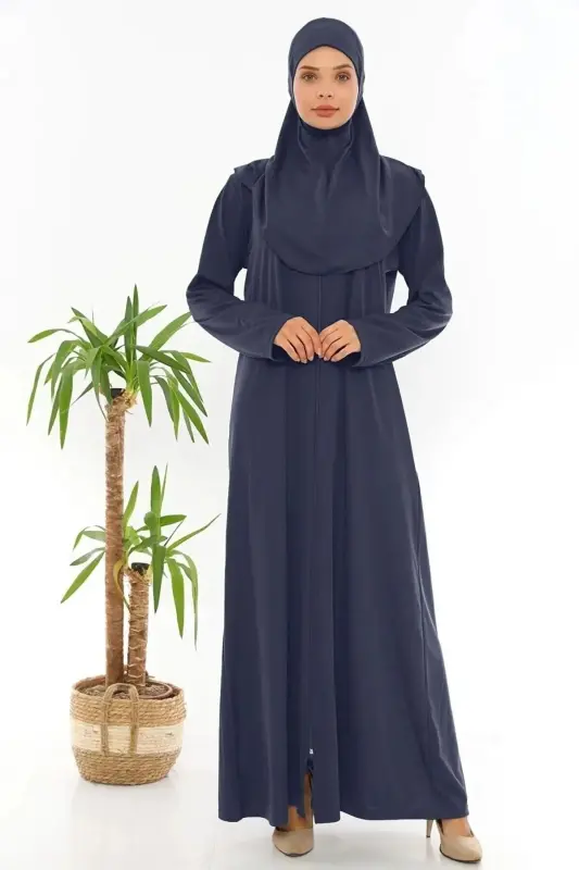 Fermuarlı Tek Parça Namaz Elbisesi - lacivert - 1