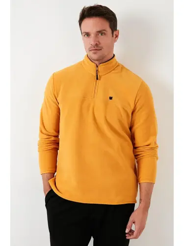 Fermuarli tik yoqali qishki shardonli polar 5906001-Sari - 4
