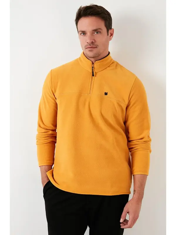 Fermuarli tik yoqali qishki shardonli polar 5906001-Sari - 4