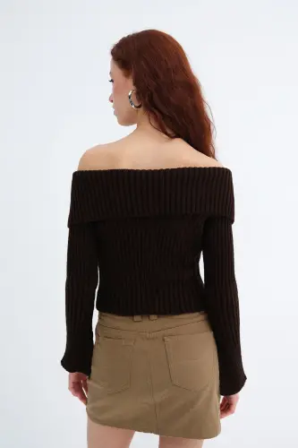 Fermuarlı Triko Hırka H1427-C6-Kahve - 6