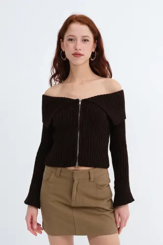 Fermuarlı Triko Hırka H1427-C6-Kahve - ADDAX (1)