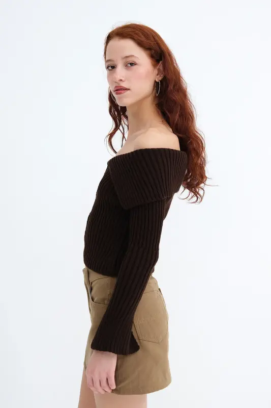 Fermuarlı Triko Hırka H1427-C6-Kahve - 5