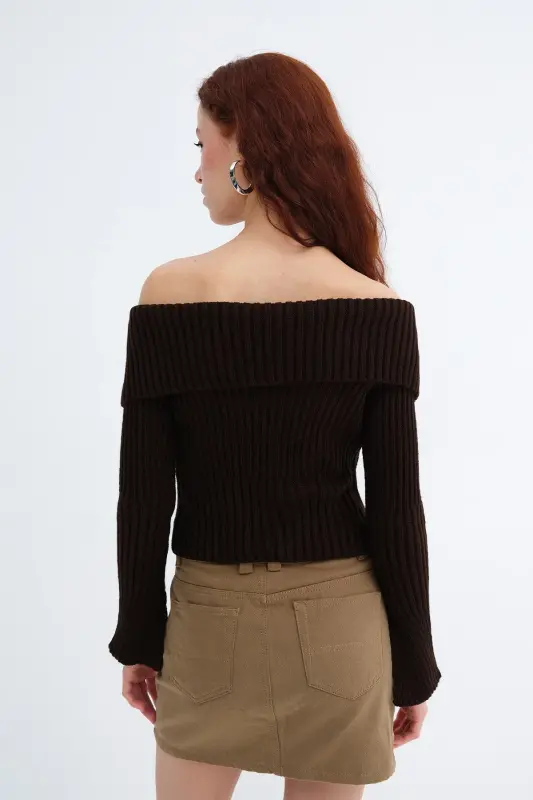 Fermuarlı Triko Hırka H1427-C6-Kahve - 6