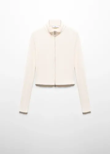 Fermuarlı yüksek yaka hırka - Ekrü 