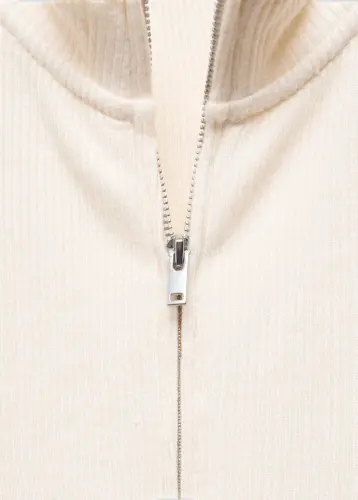 Fermuarlı yüksek yaka hırka - Ekrü - 5