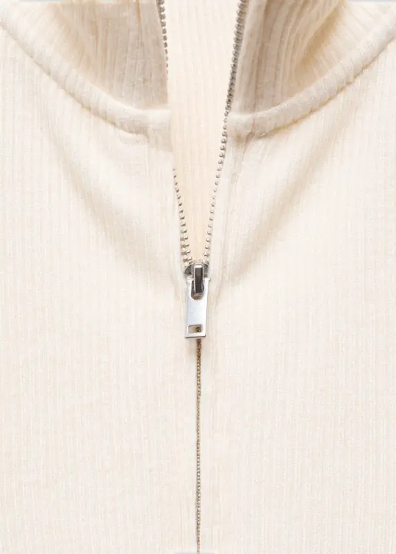 Fermuarlı yüksek yaka hırka - Ekrü - 5