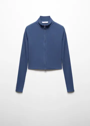 Fermuarlı yüksek yaka hırka - Mavi - 1